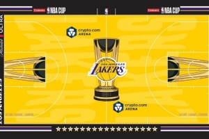 这配色方案如何?湖人官方公布2026年NBA杯专属球场地板设计